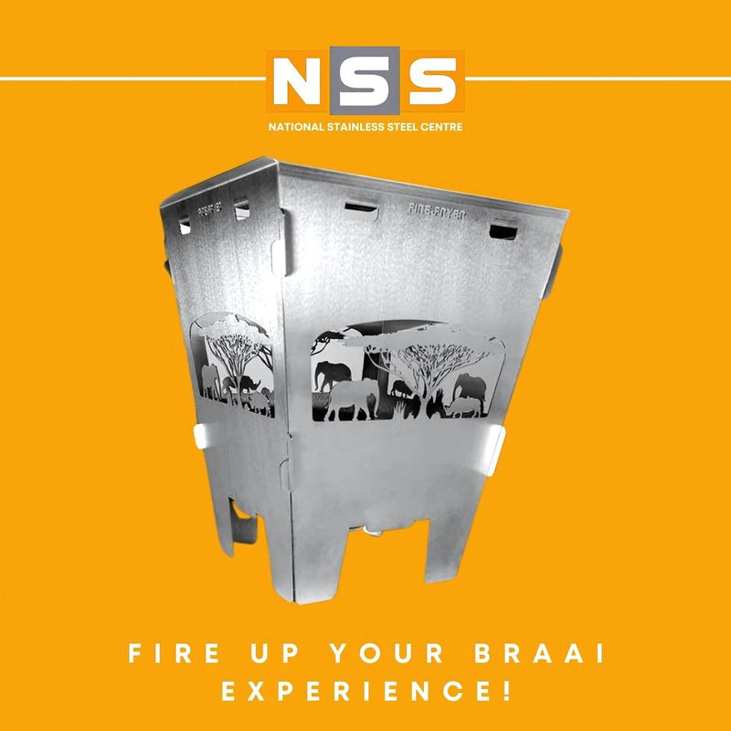 Load image into Gallery viewer, Fire Pit Boma – Portable Stainless Steel Braai, Safari Design