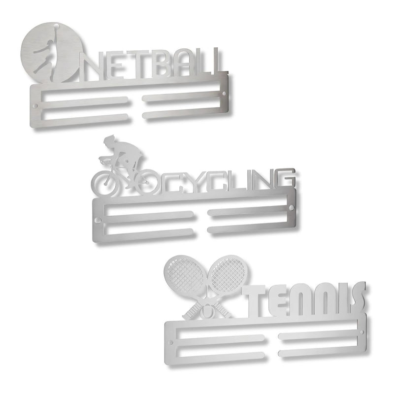 Load image into Gallery viewer, Medal Hanger Set – Netball, Cycling & Tennis, Stainless Steel