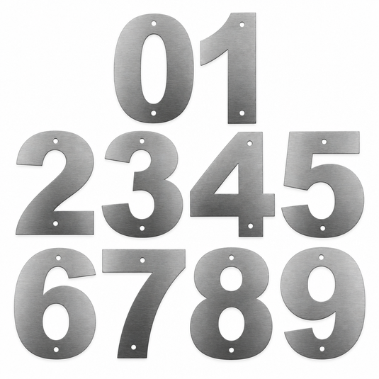 Brushed stainless steel house numbers 0 to 9
