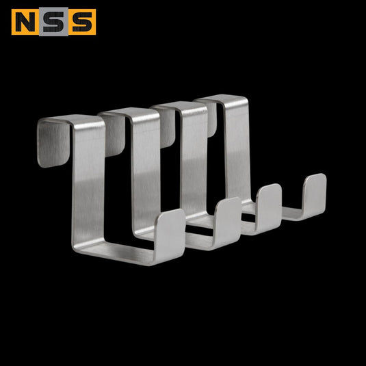 Over-Door Hook Rack – Stainless Steel, 4 Hooks, 2 Pack