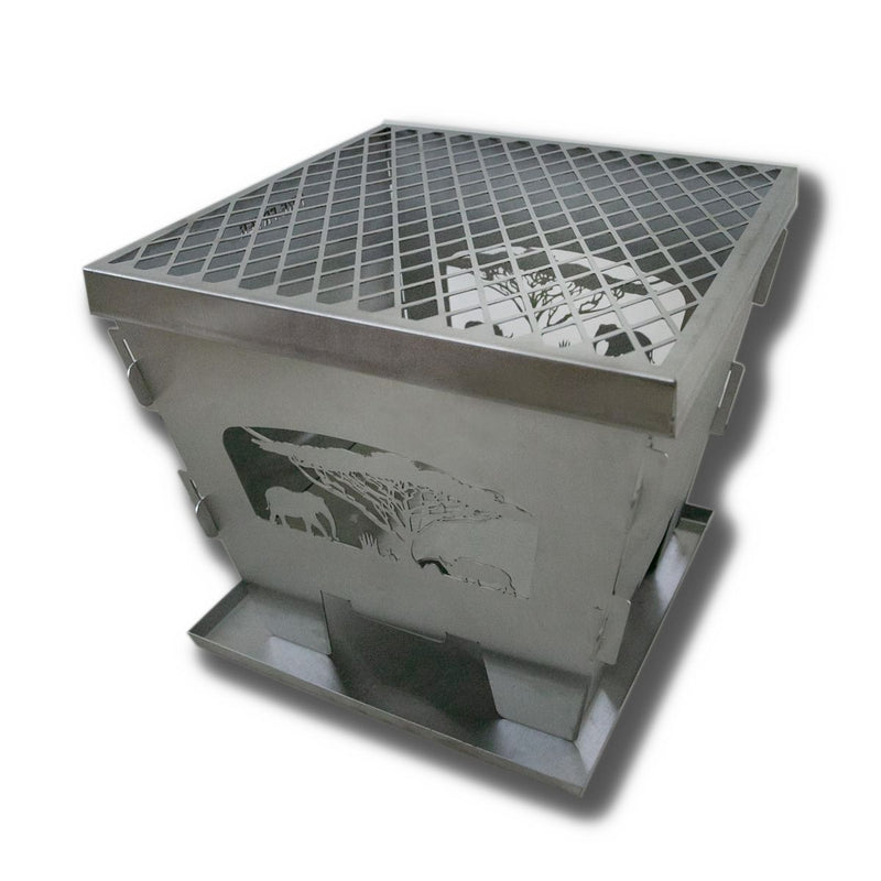 Load image into Gallery viewer, Fire Pit Boma – Portable Stainless Steel Braai, Safari Design
