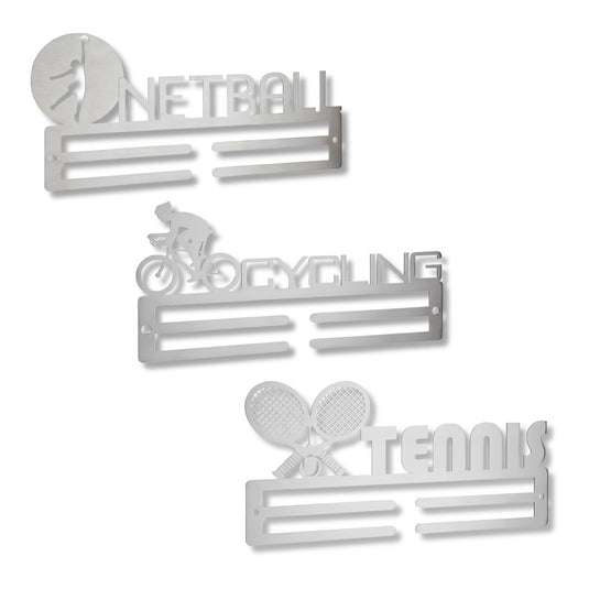 Medal Hanger Set – Netball, Cycling & Tennis, Stainless Steel